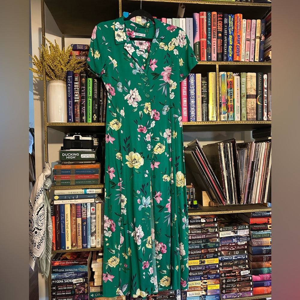 Bershka Green Floral Maxi Dress